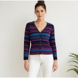 VTG Knit Sweater Women's Sz Med Wool Y2K 90s Sparkle Glam Embroidery Art To Wear